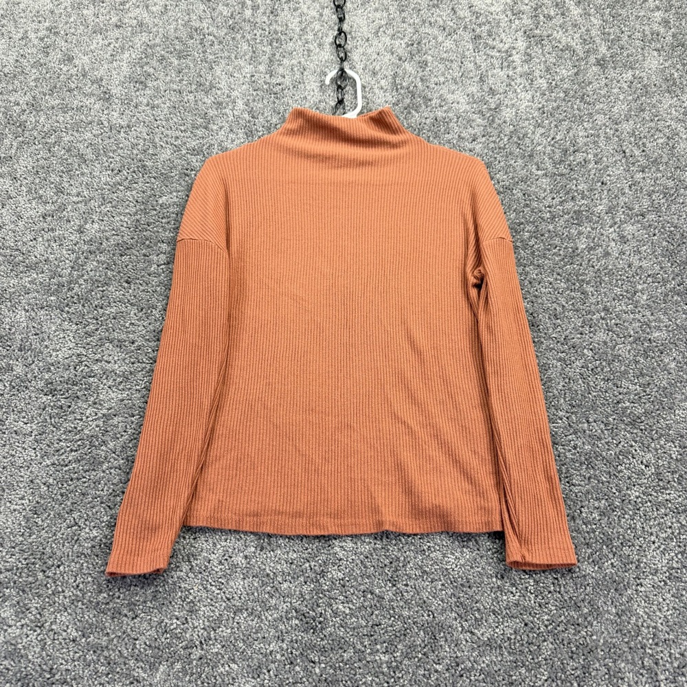 A New Day Mock Neck Top Womens Extra Small Orange Ribbed Knit Long Sleeve Casual